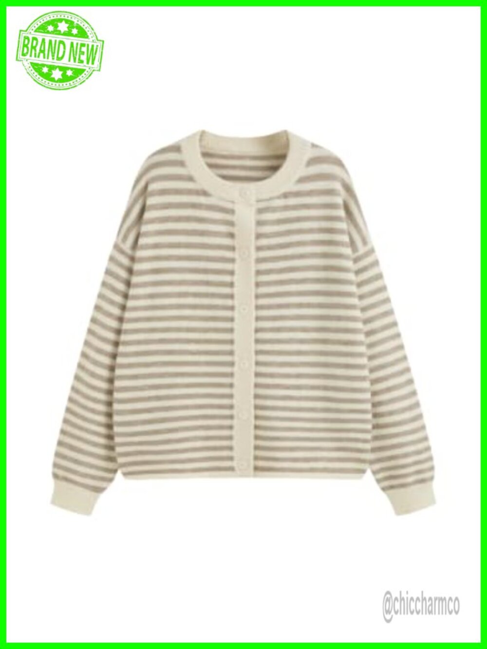Oversized Striped Knit Cardigan Lightweight Button Front Sweater